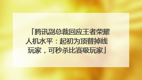 腾讯副总裁回应王者荣耀人机水平：起初为顶替掉线玩家，可秒杀比赛级玩家